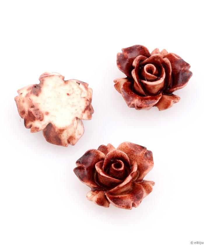 Rózsa cabochon, barna-fehér akril, 1.5 cm