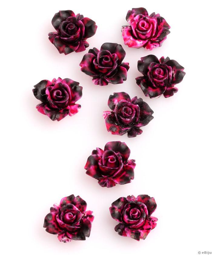 Rózsa cabochon, fekete-ciklámen akril, 1.5 cm