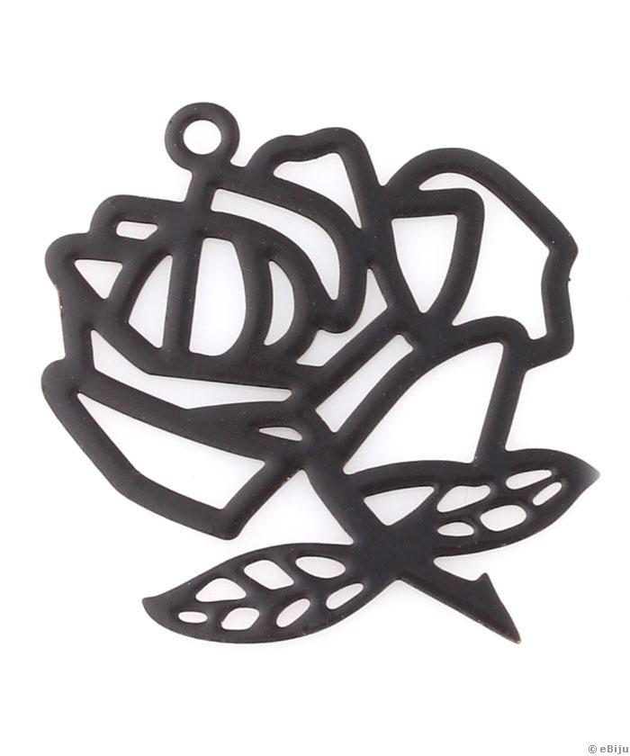 Rózsa függő dísz, fekete fém, 2.7 x 3.3 cm