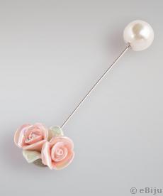 Rózsás bross, porcelánból