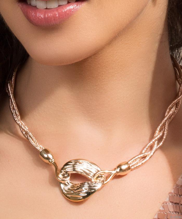 Rózsaszín-aranyszínű, lamé szálas nyakék