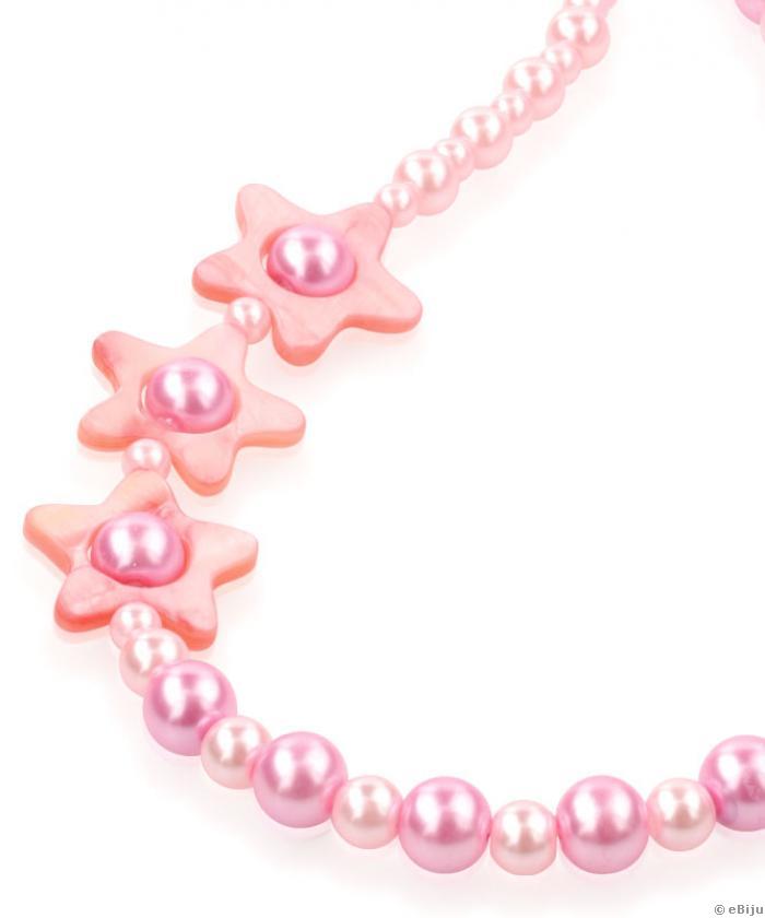 Rózsaszín, csillag alakú gyöngyház nyaklánc üveggyöngyökkel
