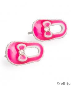 Rózsaszín-fehér cipőcske fülbevaló strasszal