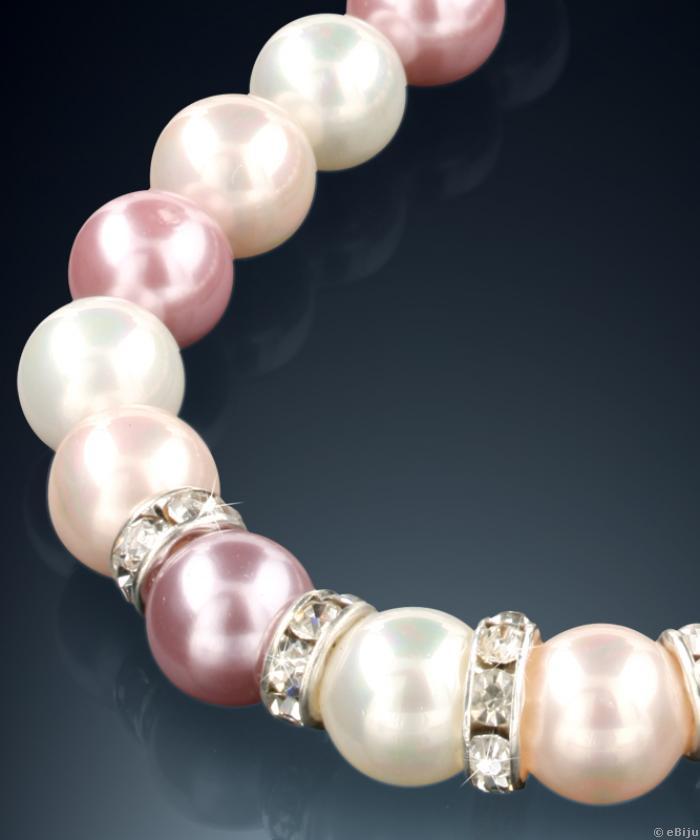 Rózsaszín, fehér és krém színű gyöngyház nyaklánc