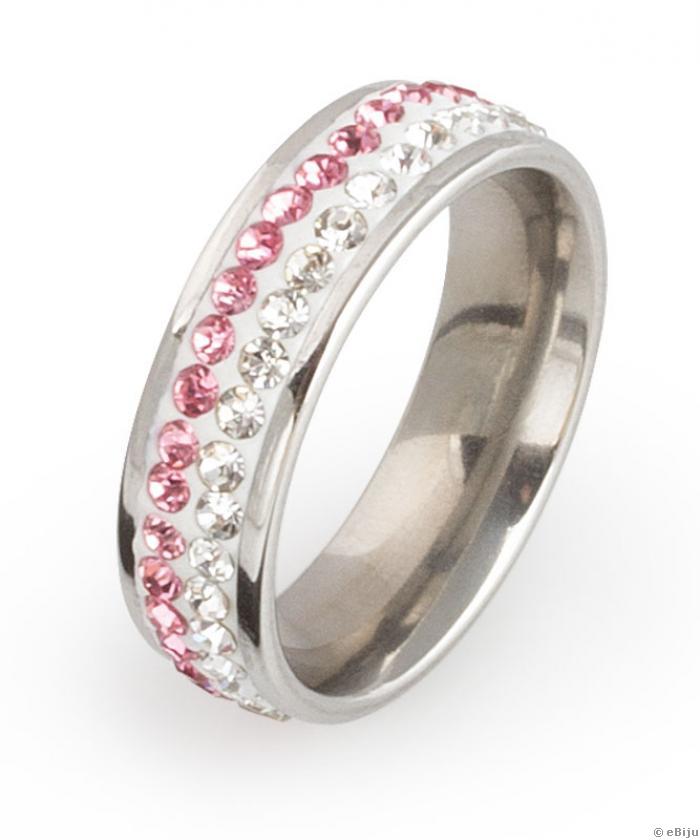 Rózsaszín-fehér kristályos, shamballa típusú gyűrű