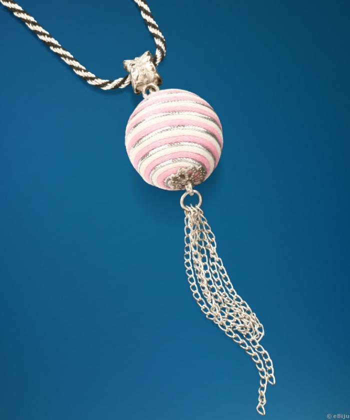 Rózsaszín-fehér textil gyöngy nyaklánc