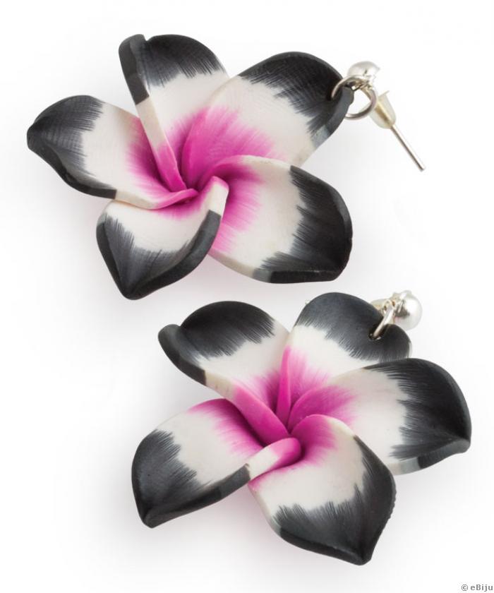 Rózsaszín-fekete fimo virág fülbevaló