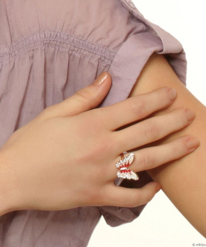 Rózsaszín pillangó gyűrű, aranyszínű fémből