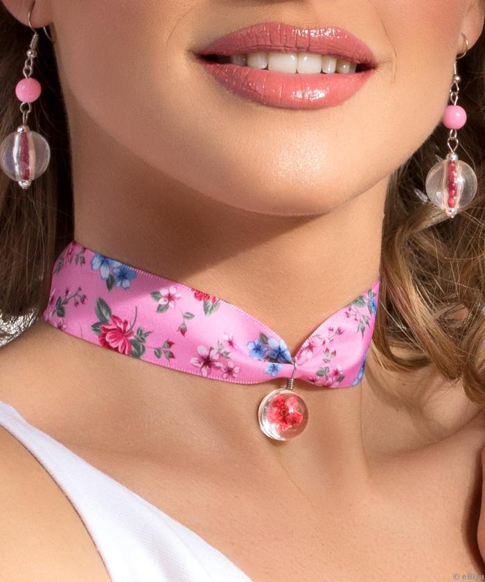 Rózsaszín, préselt virág medálos choker