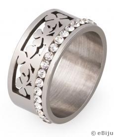 Rozsdamentes acél gyűrű, kivágott négylevelű lóhere formákkal