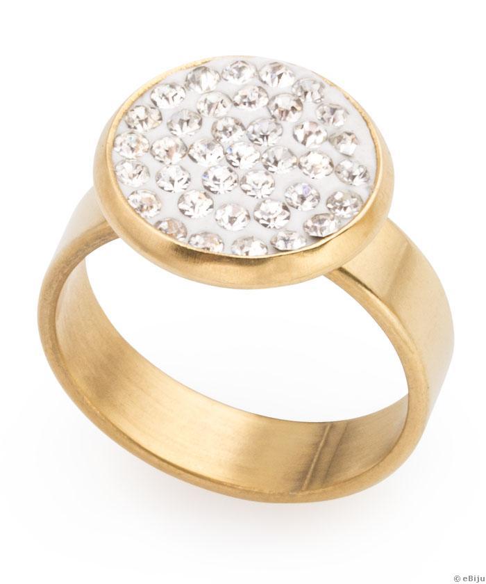Rozsdamentes acél gyűrű, kristályokkal díszített érmével, 17 mm