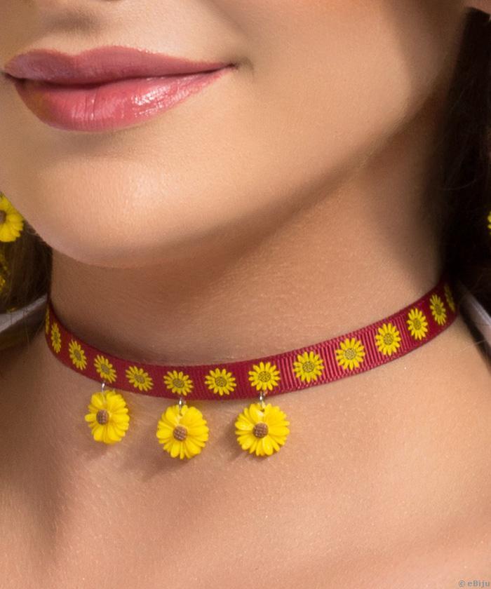 Sárga margarétás téglavörös choker