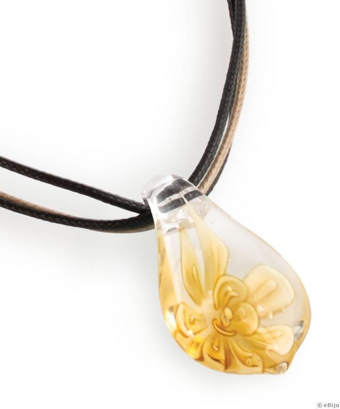 Sárga virágos medál, üvegből