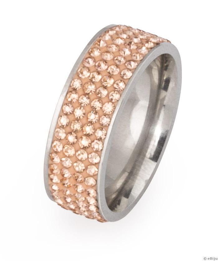Shamballa típusú, barackrózsaszín gyűrű, rozsdamentes acél, 17 mm