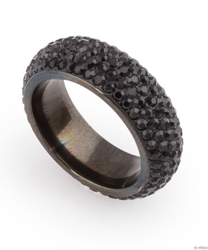 Shamballa típusú fekete kristályos gyűrű, 19 mm