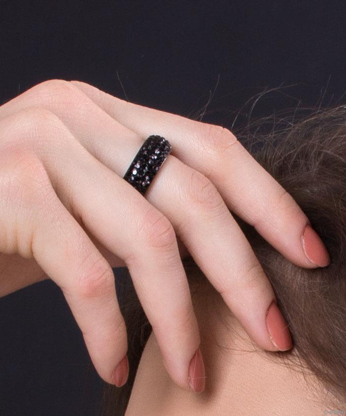 Shamballa típusú fekete kristályos gyűrű, 19 mm