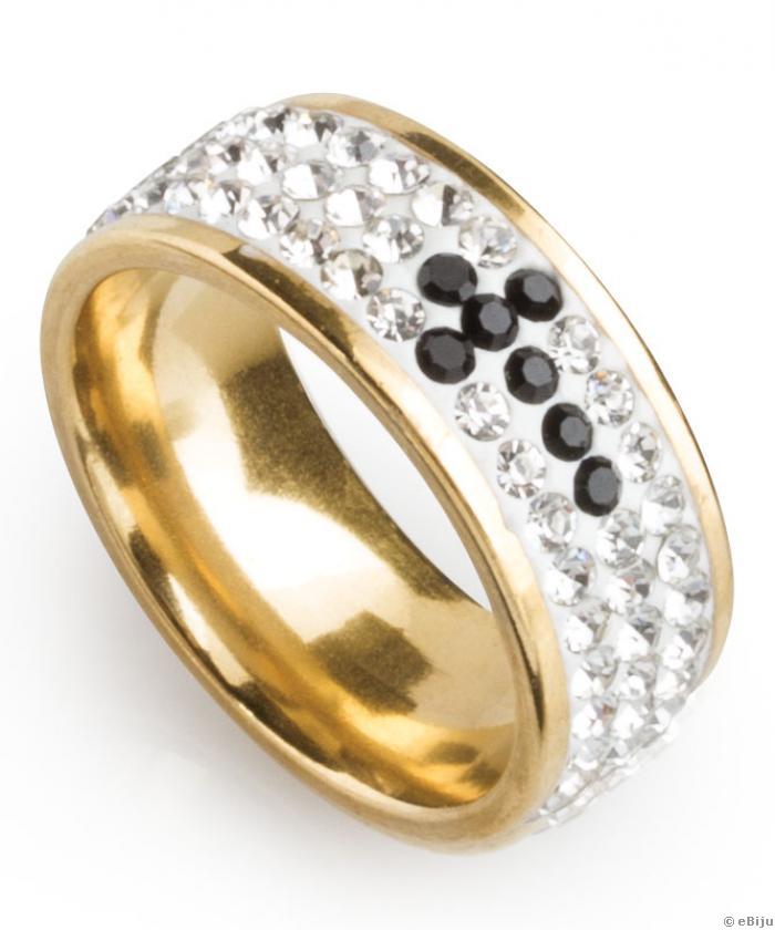 Shamballa típusú gyűrű, aranyszínű, rozsdamentes acél kristályokkal, 20 mm
