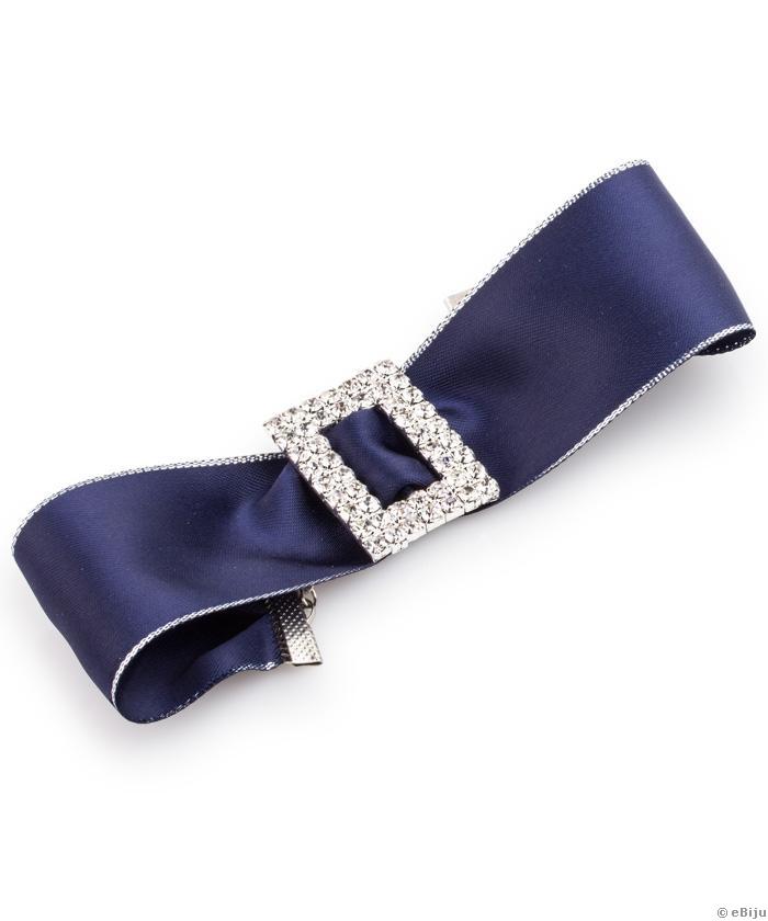 Sötétkék szatén choker, kristályokkal kirakott csattal