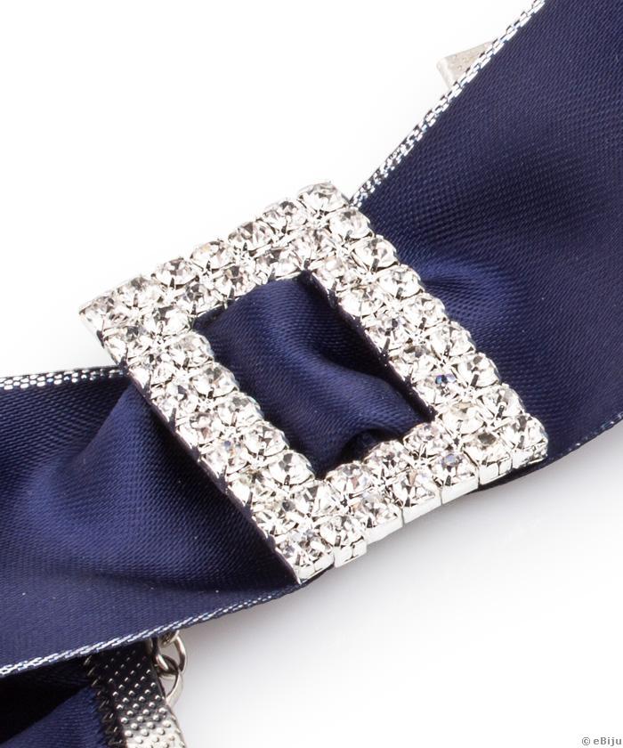 Sötétkék szatén choker, kristályokkal kirakott csattal