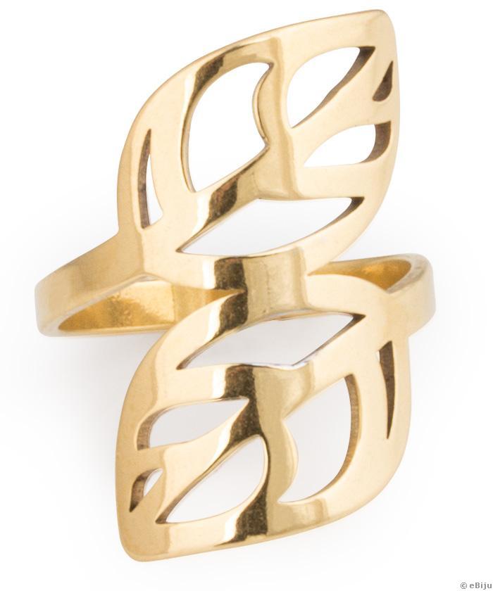 Stilizált leveles aranyszínű rozsdamentes acél gyűrű, 18 mm