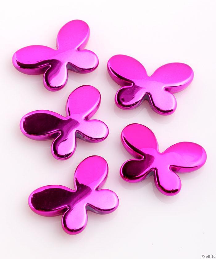 Stilizált pillangó akril gyöngy, fukszia színű, 3 x 2.1 cm