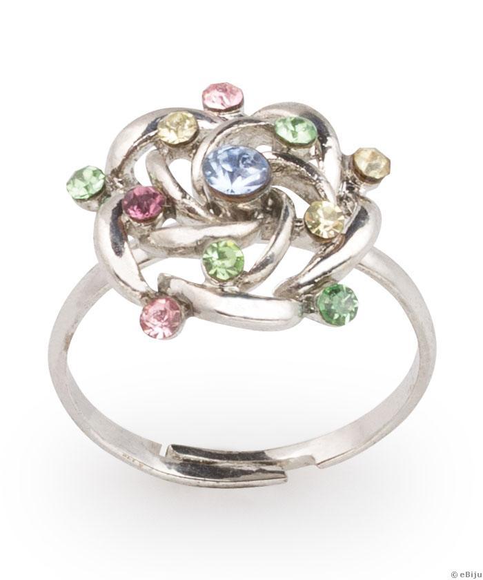 Színes kristályos, ezüstszínű virág gyűrű