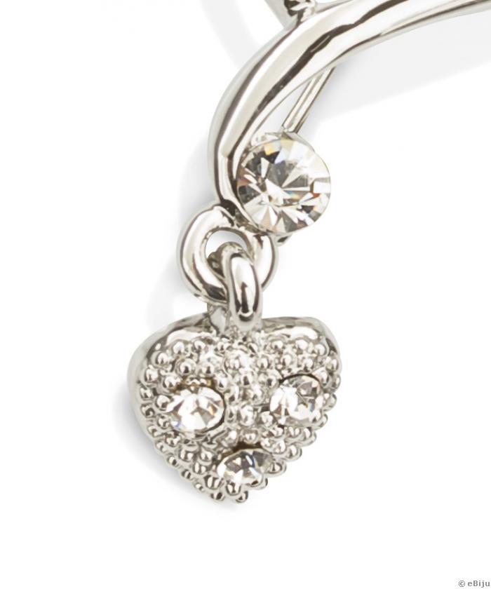 Szív alakú ezüstszínű bross Swarovski elemekkel