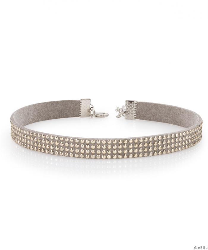 Szürke choker, kristályokkal