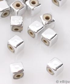 Távtartó gyöngy, világos ezüstszínű akril, kocka forma, 0.4 cm