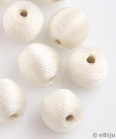 Textil szállal bevont gyöngy, fehér, gömb forma, 1.5 cm