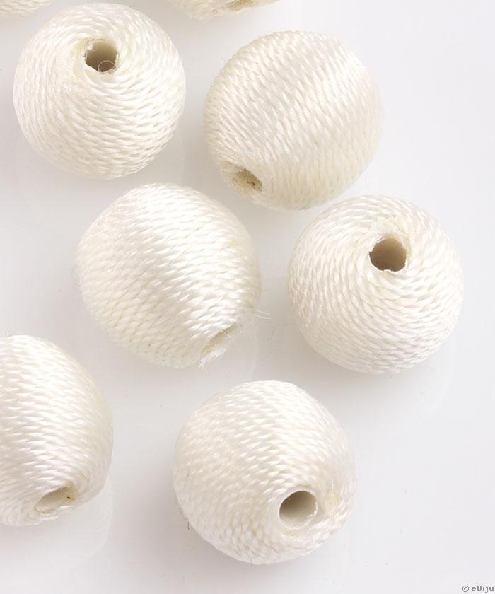 Textil szállal bevont gyöngy, fehér, gömb forma, 1.5 cm