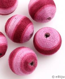 Textil szállal bevont gyöngy, rózsaszín-bordó, 2 cm