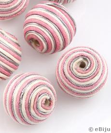 Textillel bevont gyöngy, fehér-rózsaszín-ezüstszínű, 2.1 cm