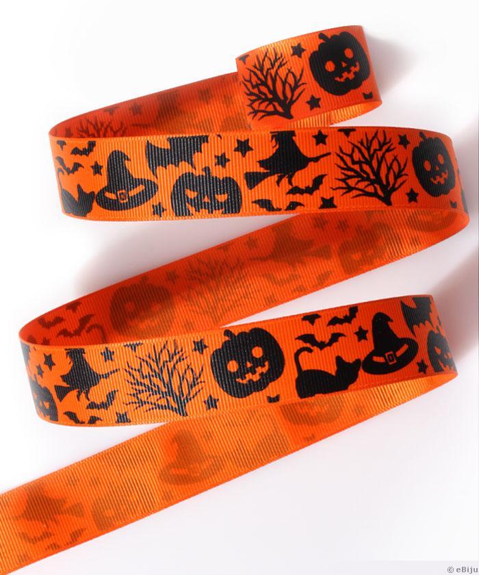 Textilszalag, narancssárga, Halloween minták, 2.5 cm
