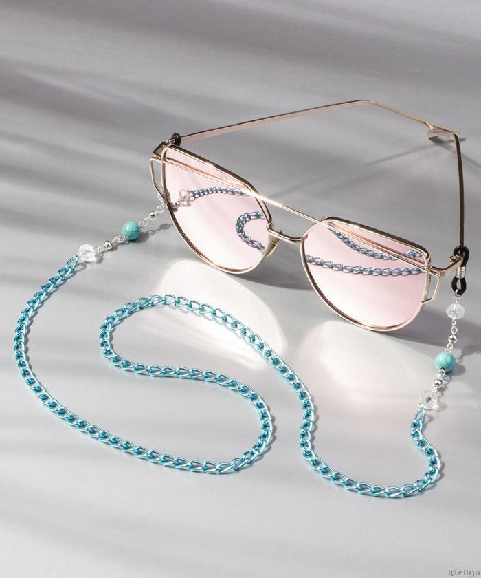 Türkiz szemüvegtartó lánc, howlit gyöngyökkel és  kristályokkal