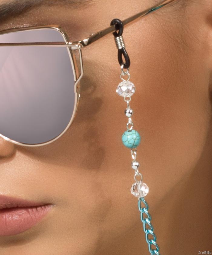 Türkiz szemüvegtartó lánc, howlit gyöngyökkel és  kristályokkal