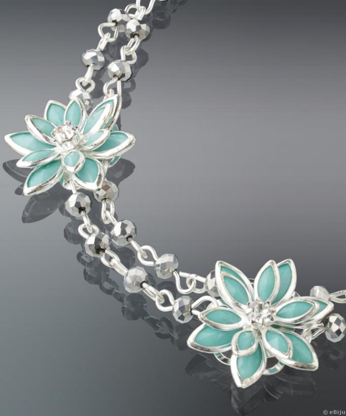 Türkizkék virág nyakék ezüstszínű kristályokkal