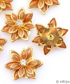 Virág függő dísz, aranyszínű fém, kristályokkal, 2.2 cm