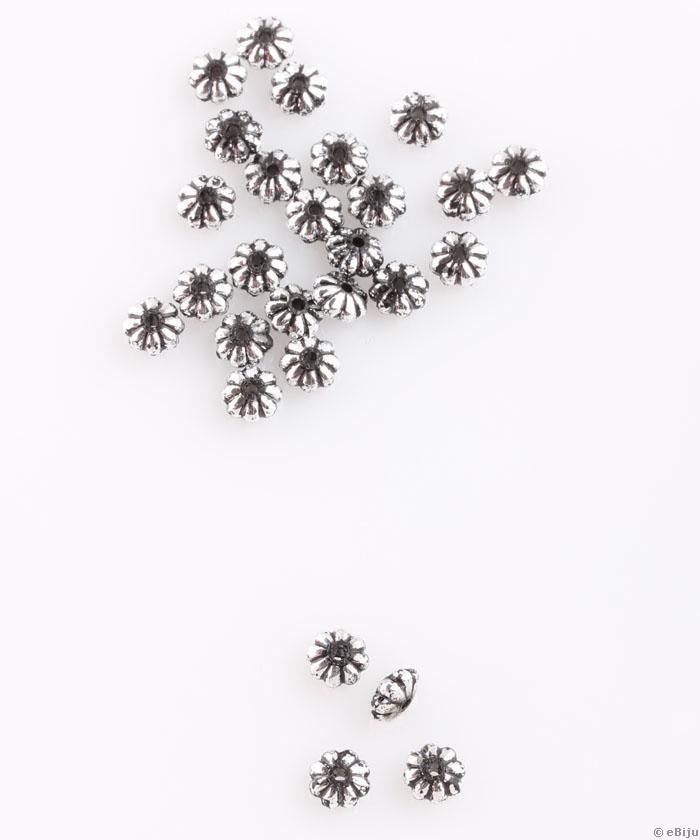 Virág távtartó gyöngy, antikolt ezüstszínű akril, 0.6 cm