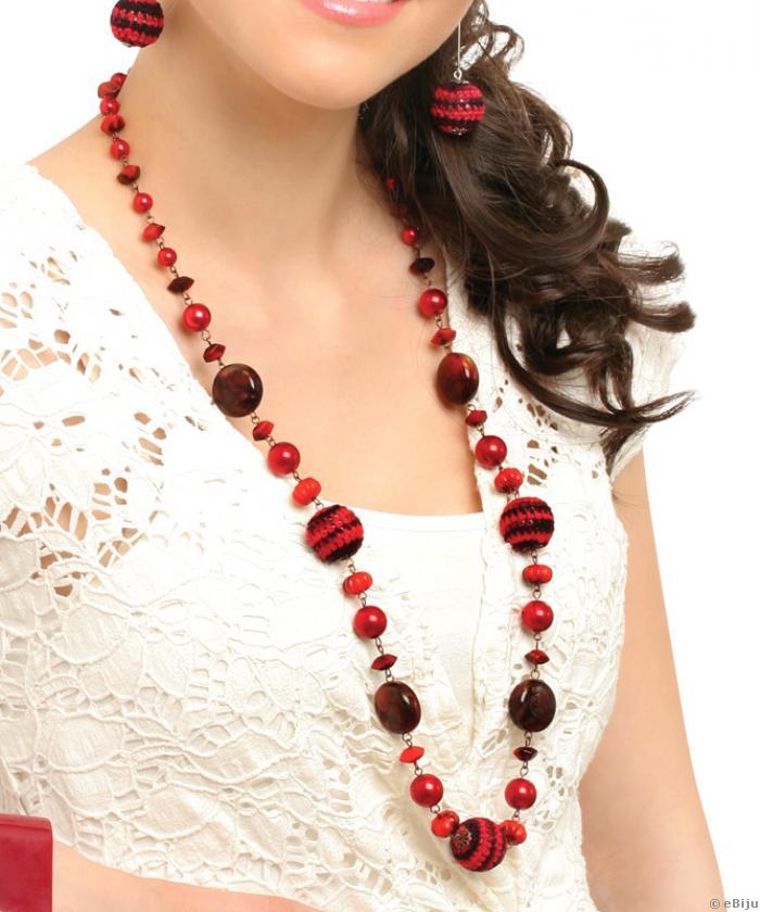 Vörös-fekete nyaklánc, horgolt gyöngyökkel